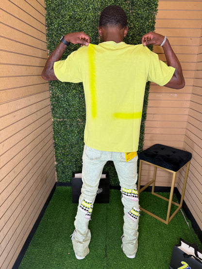 GUAPI SLIME GREEN KNIT PATCHES DENIM