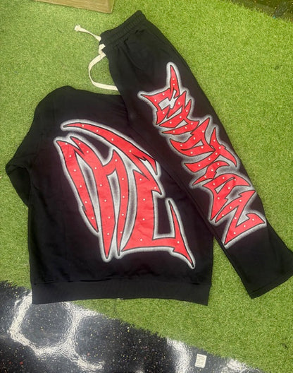 MIXED EMOTION PANTS SET RED/BLACK (ON HAND)